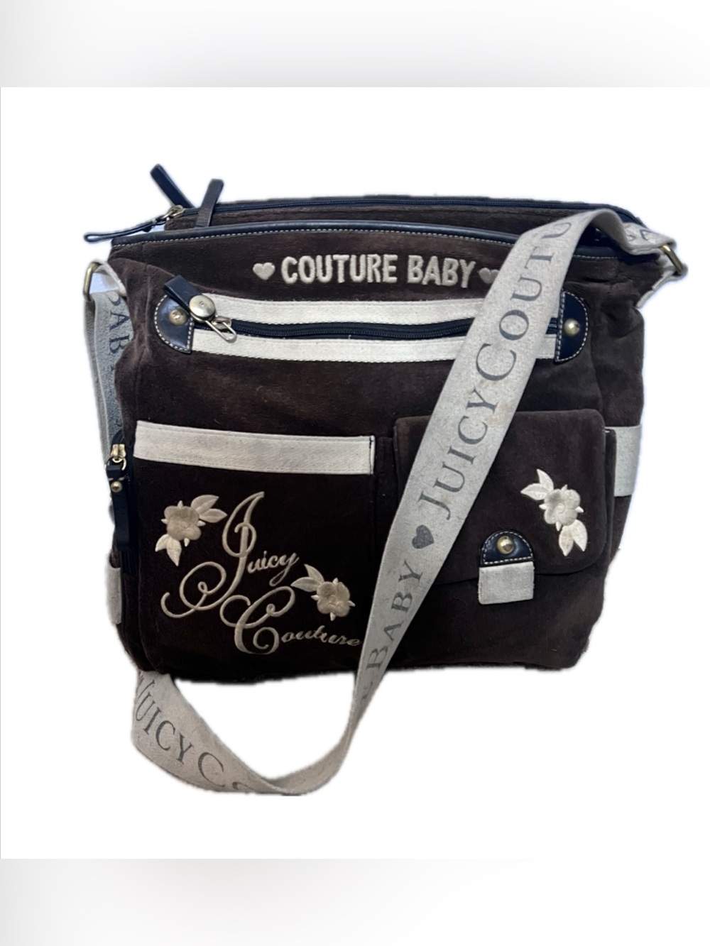 Juicy Couture Brown Suede Baby Crossbody Bag with Cream Accents